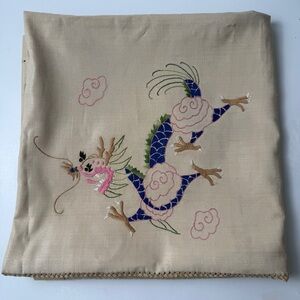 Embroidered Dragons Tan Square 47"X47" Tablecloth ( Believe it to be Silk)
